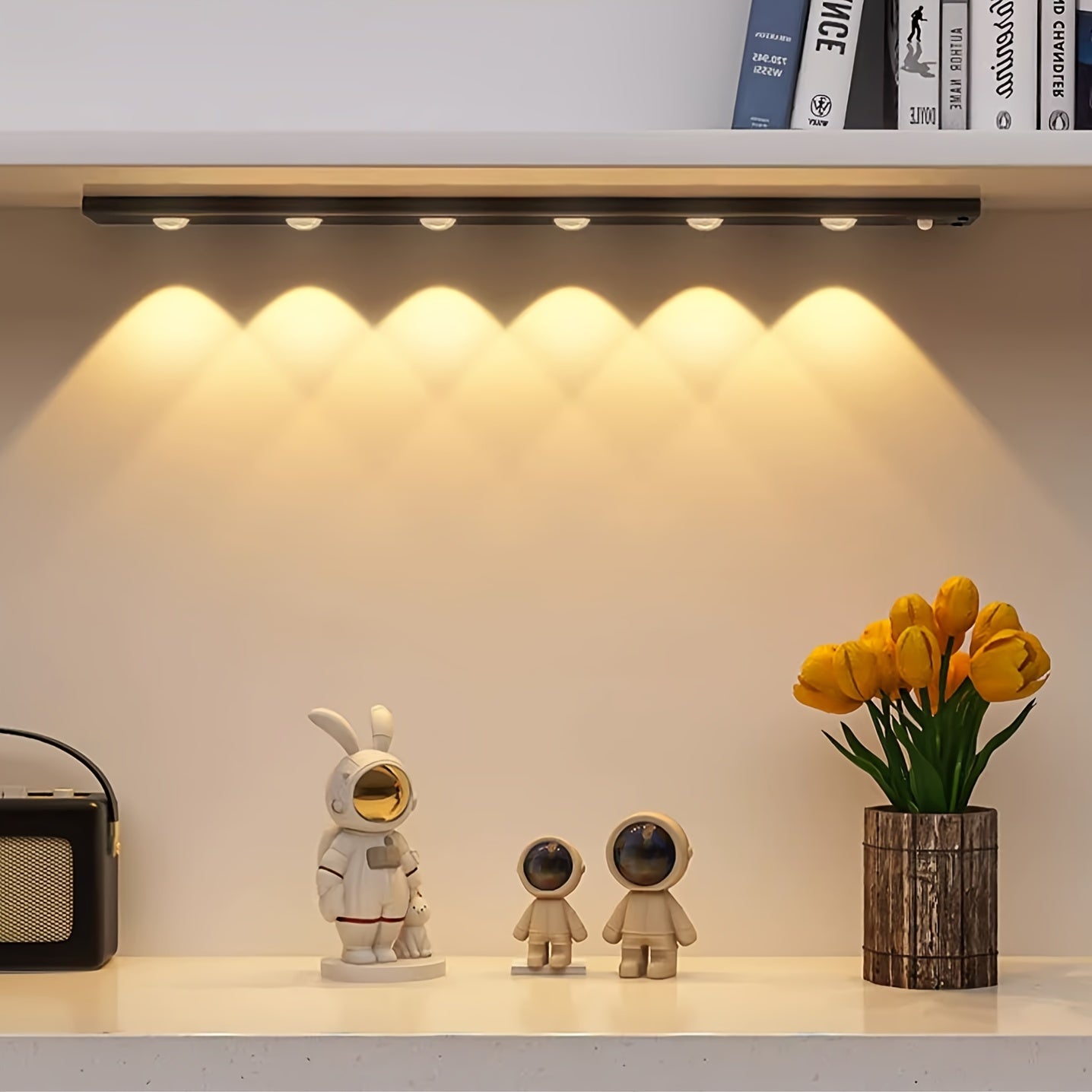 Modern LED Motion Sensor Strip Light, Wireless Rechargeable Magnetic Light Bar for Shoe Cabinets, Display Cases, Wardrobes, Smart Cabinets - Hill Effect, No Wiring Required, Easy Installation, USB-Powered, Plastic Material, M