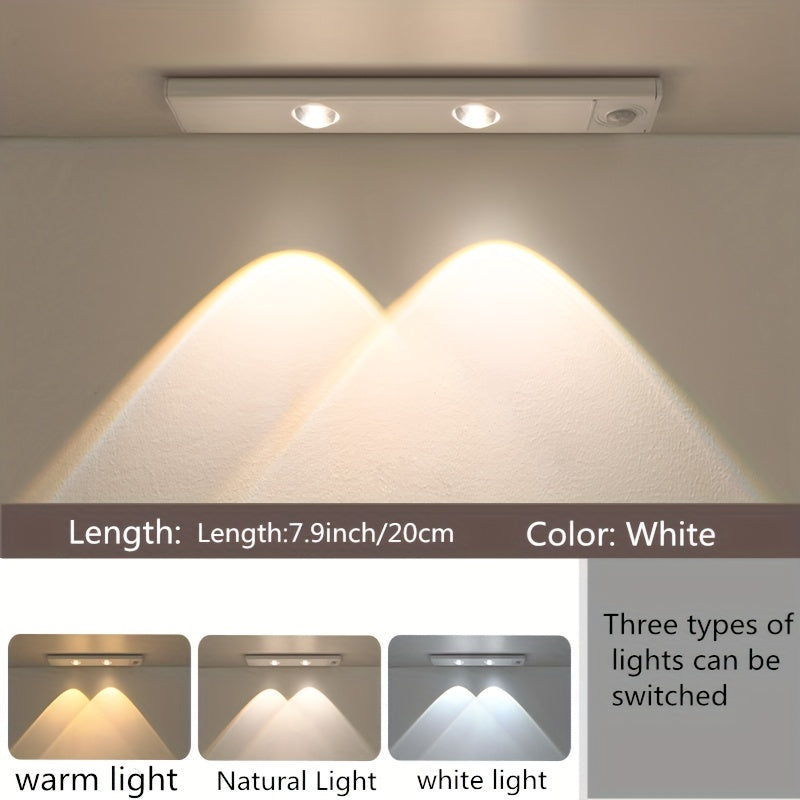 Modern LED Motion Sensor Strip Light, Wireless Rechargeable Magnetic Light Bar for Shoe Cabinets, Display Cases, Wardrobes, Smart Cabinets - Hill Effect, No Wiring Required, Easy Installation, USB-Powered, Plastic Material, M