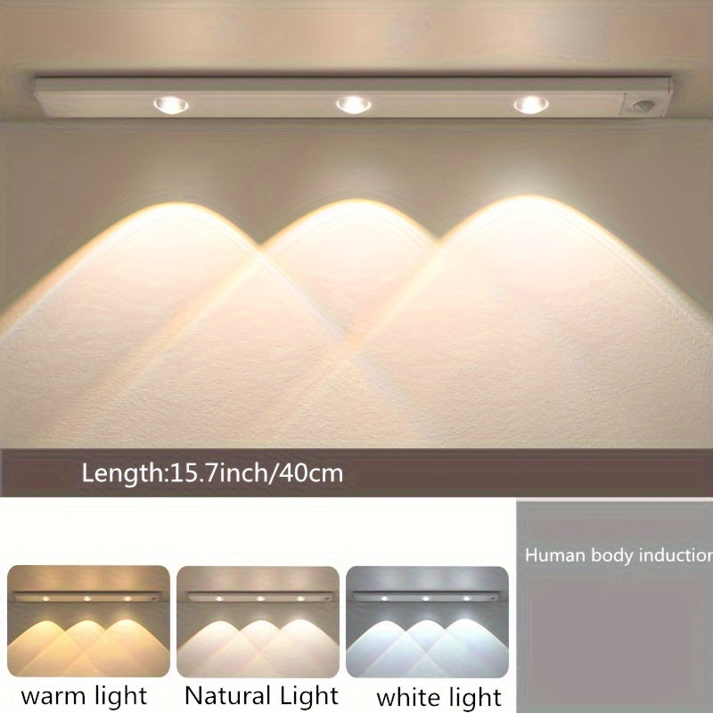 Modern LED Motion Sensor Strip Light, Wireless Rechargeable Magnetic Light Bar for Shoe Cabinets, Display Cases, Wardrobes, Smart Cabinets - Hill Effect, No Wiring Required, Easy Installation, USB-Powered, Plastic Material, M