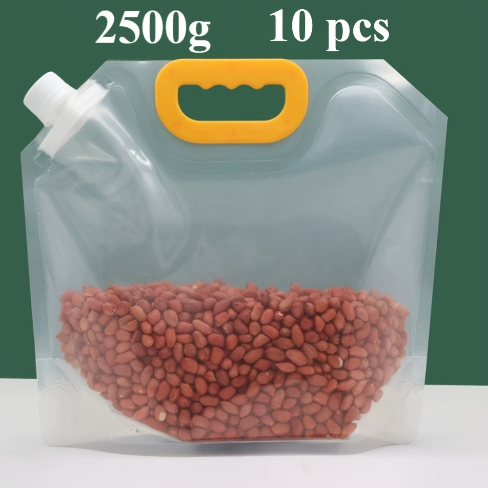 10pcs Reusable Transparent Food Storage Bags - Airtight Seal, Output Mouth, Moisture-Proof, Durable, Easy-to-Use - Perfect for Kitchen Organization, Rice, Flour, Nuts, Grain, Miscellaneous Storage, and More