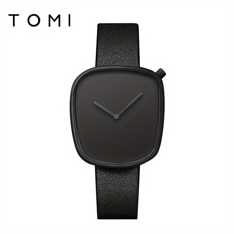 A Minimalist Square Watch With Pebble-like Design, Featuring No Scale, For Both Men And Women, With A PU Leather Strap