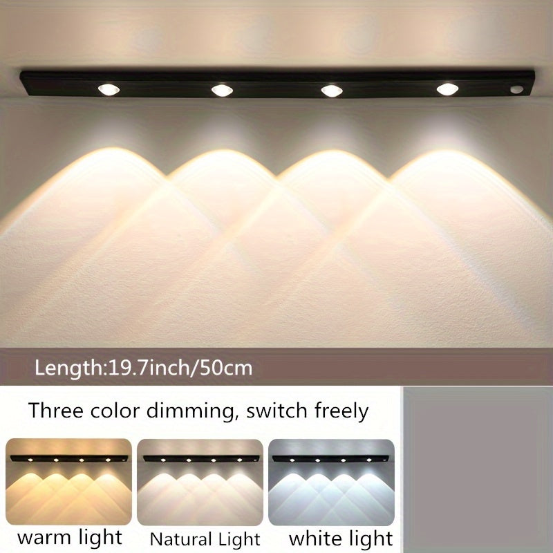 Modern LED Motion Sensor Strip Light, Wireless Rechargeable Magnetic Light Bar for Shoe Cabinets, Display Cases, Wardrobes, Smart Cabinets - Hill Effect, No Wiring Required, Easy Installation, USB-Powered, Plastic Material, M