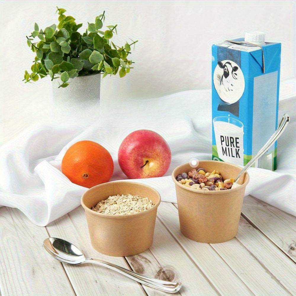 50-Pack 8oz Brown Kraft Paper Soup Containers with Lids - Disposable, Microwavable & Freezer Safe Food Cups for Soup, Ice Cream, and More - Perfect for Christmas, Thanksgiving, and Holiday Meals, Soup Bowls, Disposable Servin