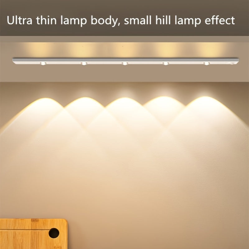 Modern LED Motion Sensor Strip Light, Wireless Rechargeable Magnetic Light Bar for Shoe Cabinets, Display Cases, Wardrobes, Smart Cabinets - Hill Effect, No Wiring Required, Easy Installation, USB-Powered, Plastic Material, M