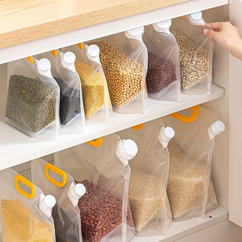 10pcs Reusable Transparent Food Storage Bags - Airtight Seal, Output Mouth, Moisture-Proof, Durable, Easy-to-Use - Perfect for Kitchen Organization, Rice, Flour, Nuts, Grain, Miscellaneous Storage, and More