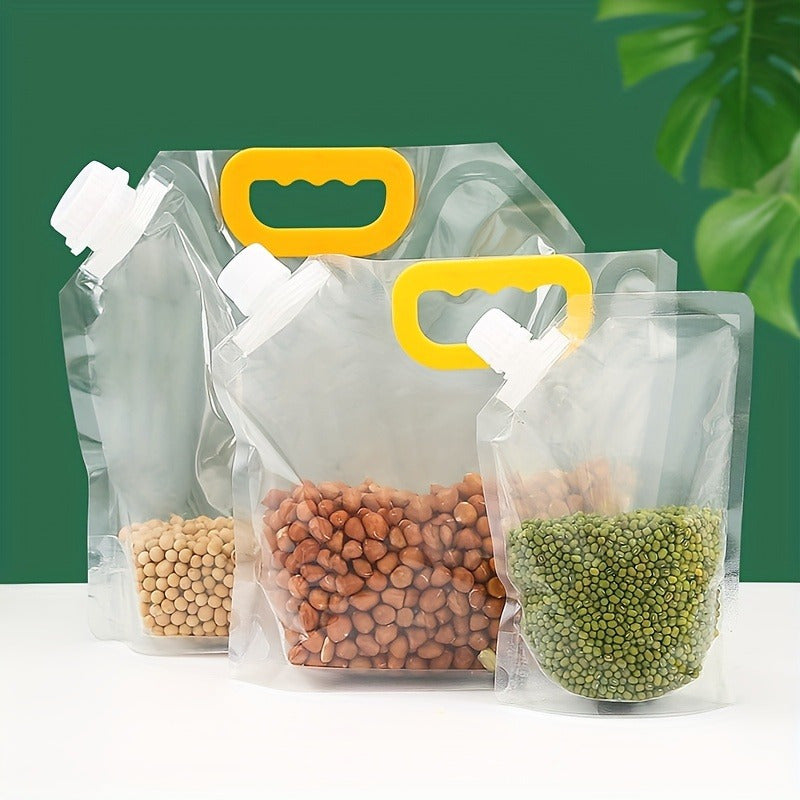 10pcs Reusable Transparent Food Storage Bags - Airtight Seal, Output Mouth, Moisture-Proof, Durable, Easy-to-Use - Perfect for Kitchen Organization, Rice, Flour, Nuts, Grain, Miscellaneous Storage, and More