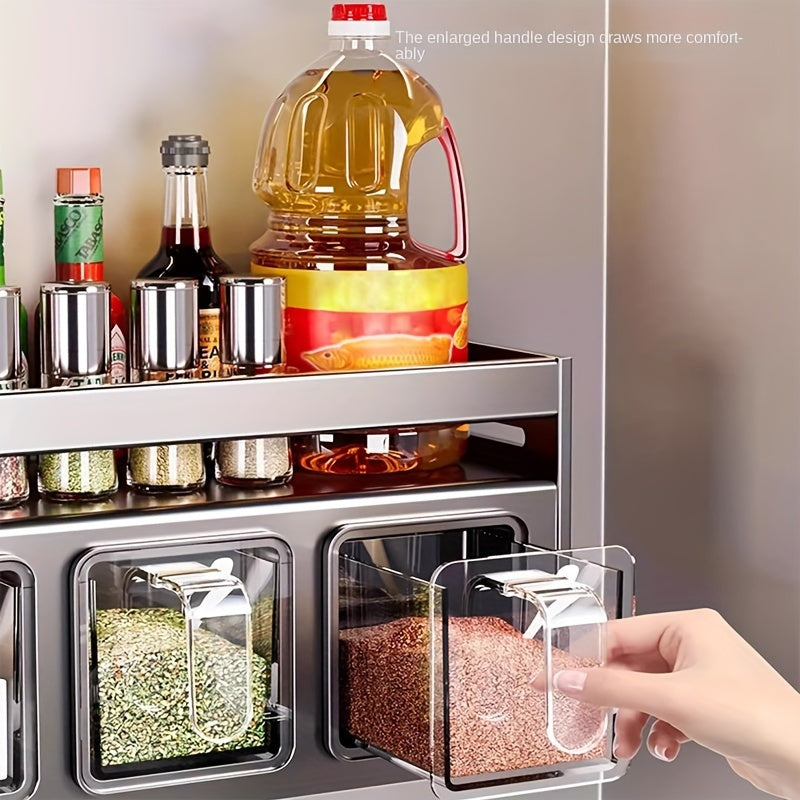 1pc Wall-Mounted Spice Organizer Rack - No-Drill Installation, Durable Aluminum, Space-Saving Kitchen & Dining Storage for Bottles, Jars, and Spices, Kitchen Storage Rack, Sleek Metal Design, Sturdy Construction, Spice Racks