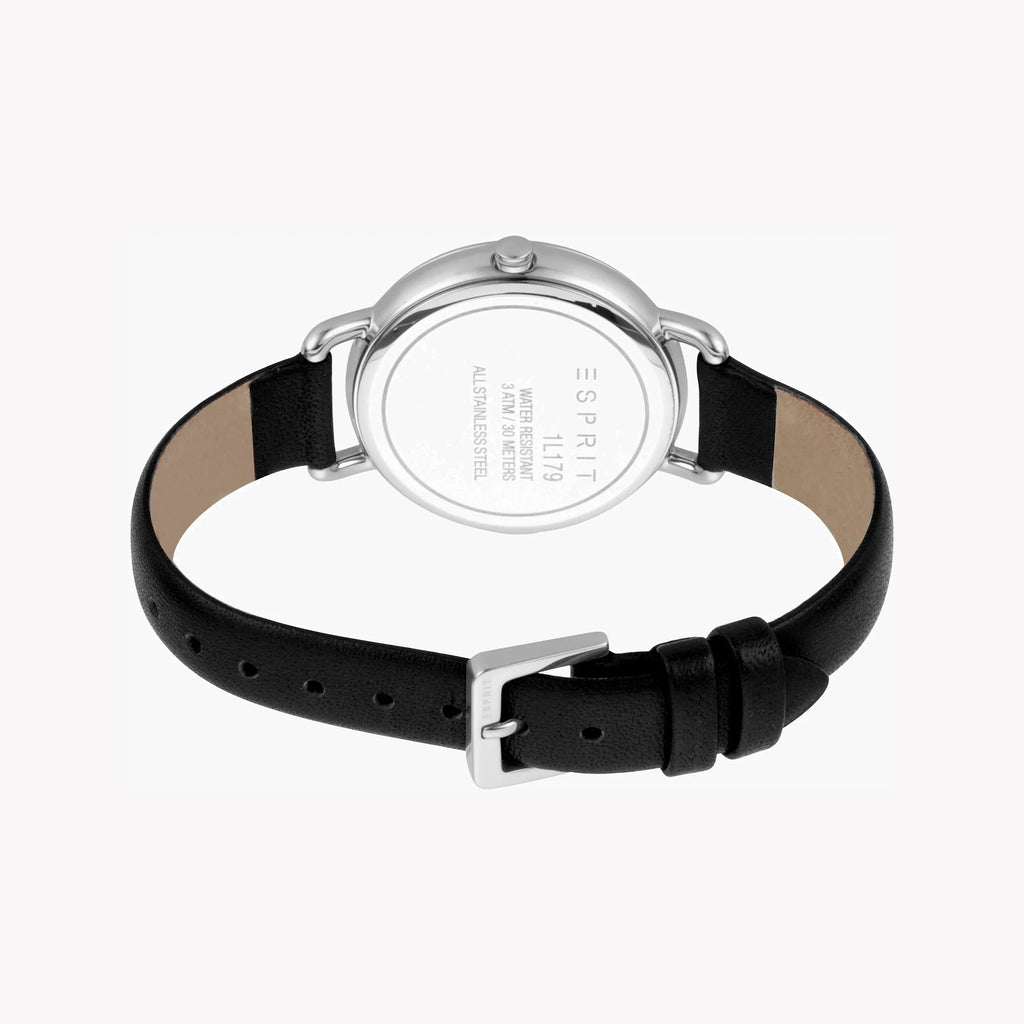Esprit Women's Black Leather Watch, Silver Dial | Es1l104m0015-2