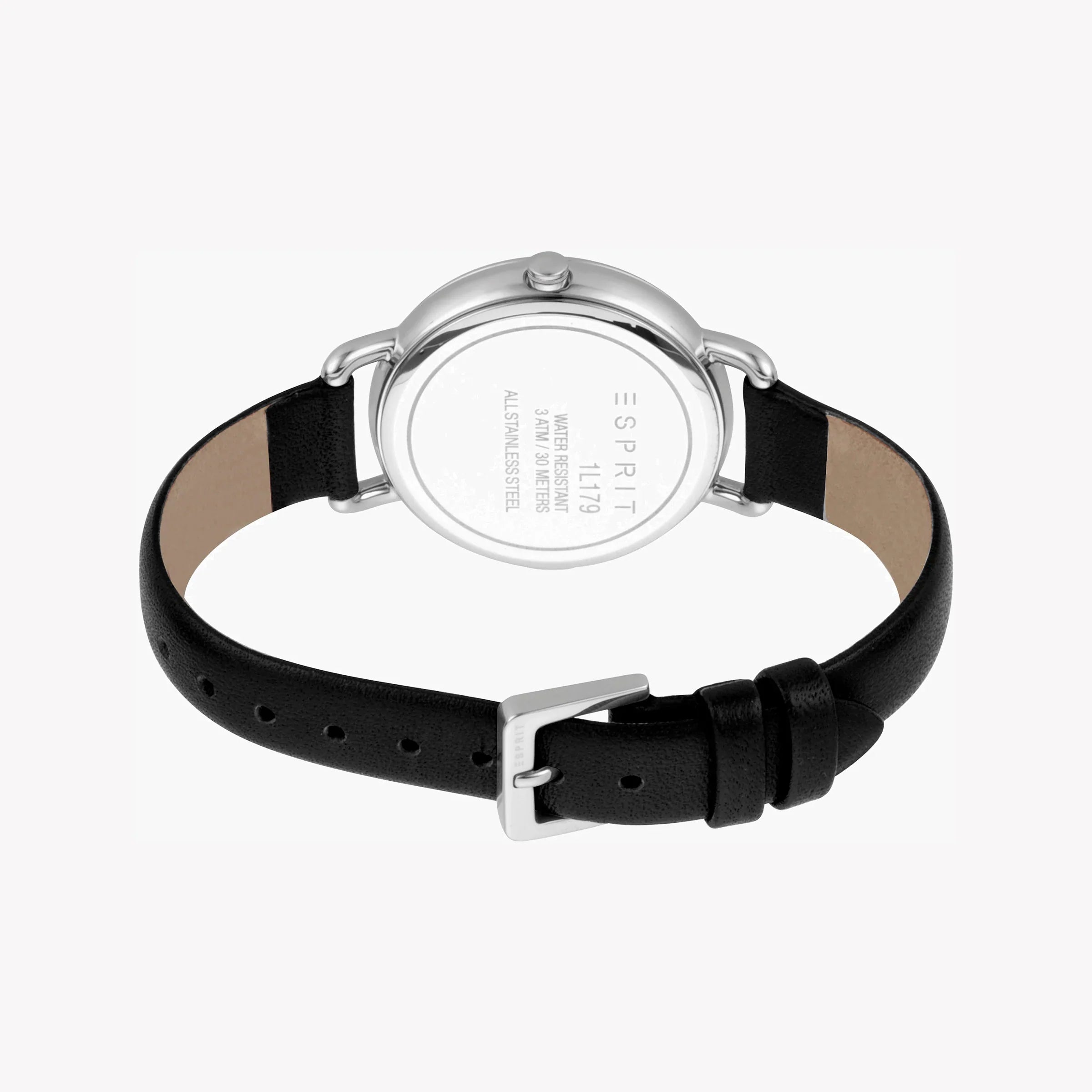 Esprit Women's Black Leather Watch, Silver Dial | Es1l104m0015-2