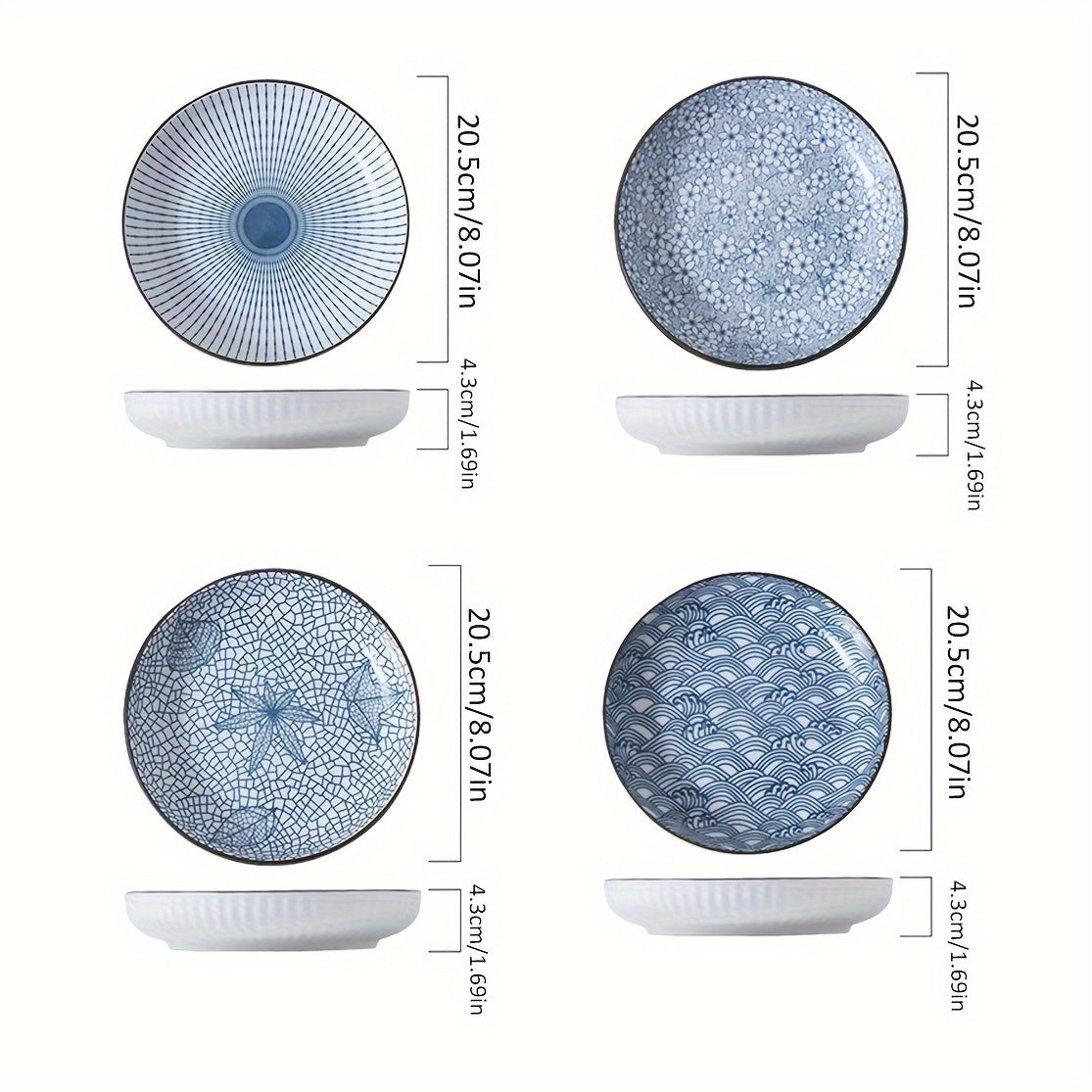 Ceramic Dinner Plates Set of 4 - Round Salad Dessert Plates, Holiday Theme, All-Season Versatility for Home, Dorm, Kitchen & Dining Room