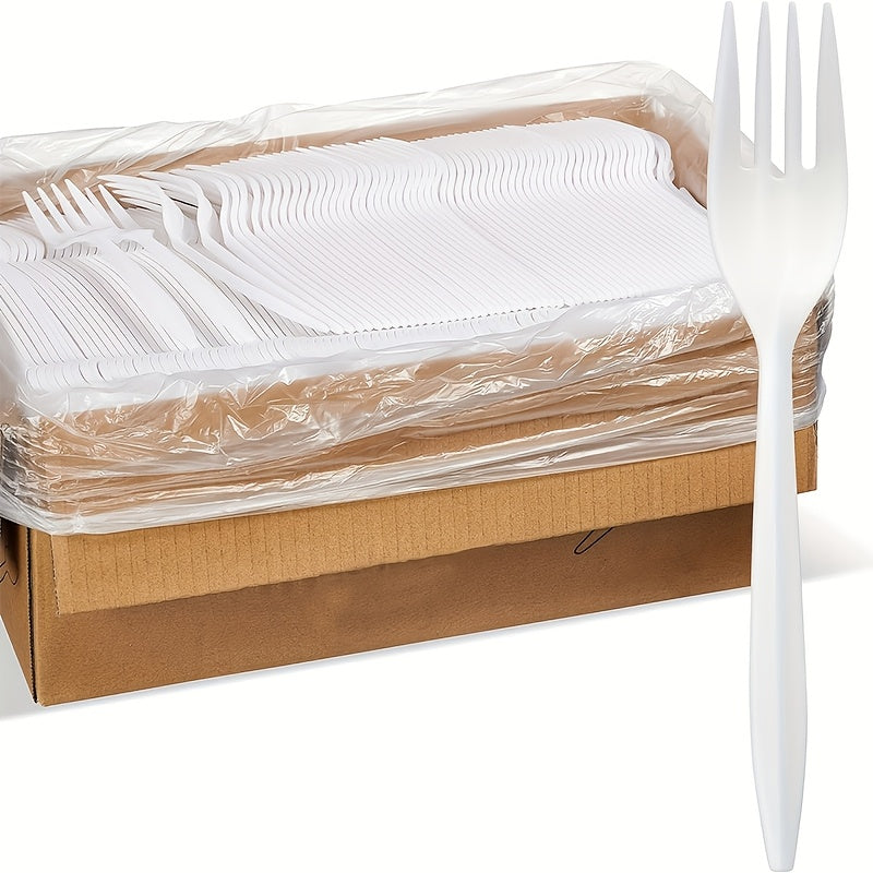 300 pieces, heavy duty disposable plastic cutlery includes 100 knives 100 forks 100 spoons, tableware for parties, picnics and camping