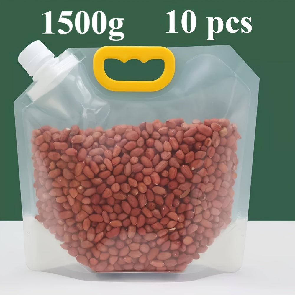 10pcs Reusable Transparent Food Storage Bags - Airtight Seal, Output Mouth, Moisture-Proof, Durable, Easy-to-Use - Perfect for Kitchen Organization, Rice, Flour, Nuts, Grain, Miscellaneous Storage, and More