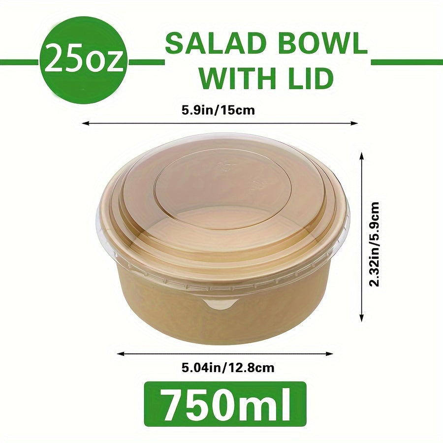 25oz 750ml Disposable Paper Bowl with Lid - Leak-Proof, Microwave Safe, Ideal for Hot/Cold Food, Soup, Salad - Perfect for Parties and Events, Safe Food Contact, Hot/Cold Food Container | Disposable Tableware | Leakproof Desi