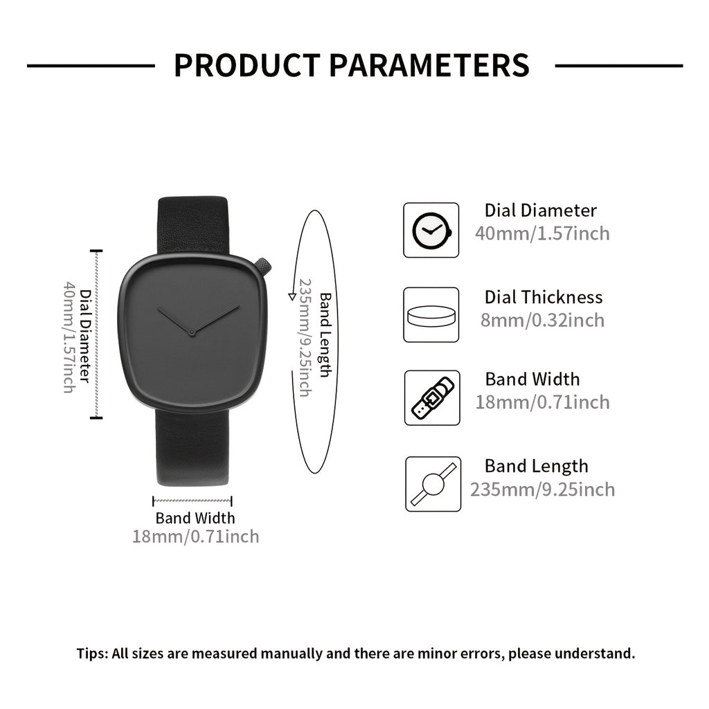 A Minimalist Square Watch With Pebble-like Design, Featuring No Scale, For Both Men And Women, With A PU Leather Strap