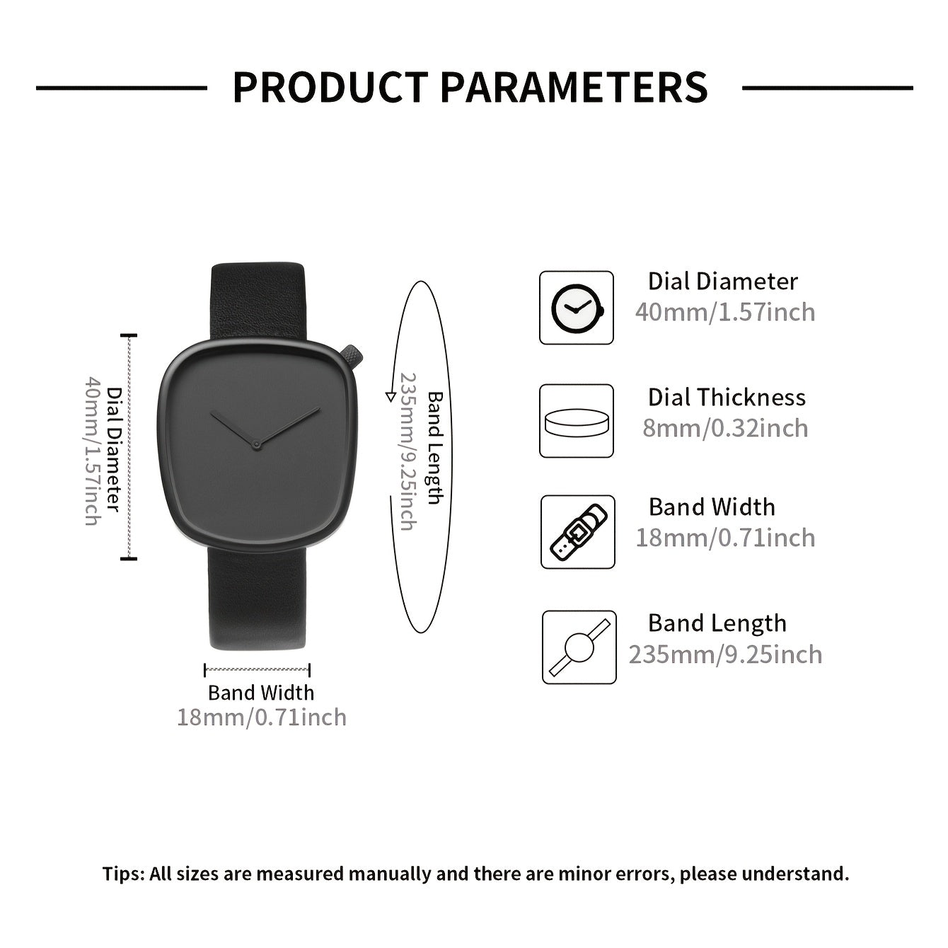 A Minimalist Square Watch With Pebble-like Design, Featuring No Scale, For Both Men And Women, With A PU Leather Strap
