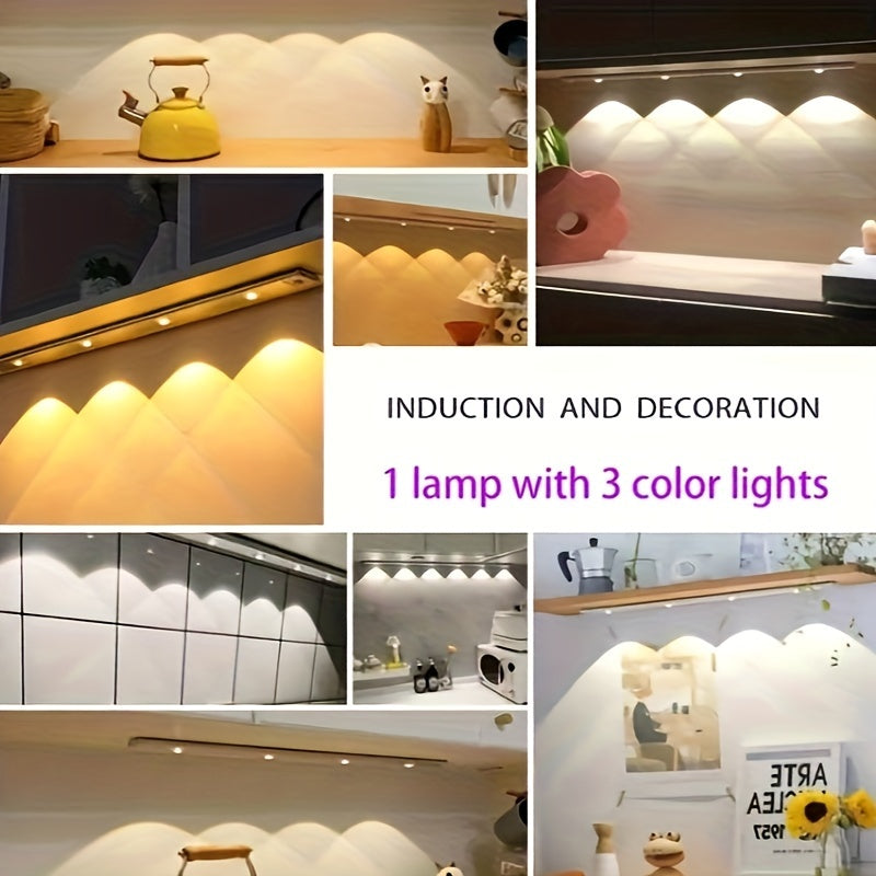 Modern LED Motion Sensor Strip Light, Wireless Rechargeable Magnetic Light Bar for Shoe Cabinets, Display Cases, Wardrobes, Smart Cabinets - Hill Effect, No Wiring Required, Easy Installation, USB-Powered, Plastic Material, M