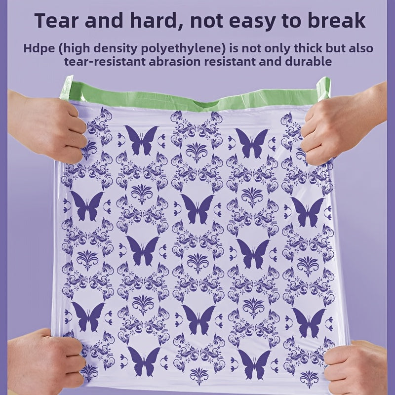 100-Pack Lavender Scented Drawstring Trash Bags - Thickened Large 10L Heavy-Duty 10kg Capacity, High-Density Polyethylene Multipurpose Disposable Bags for Kitchen, Bathroom, Bedroom, Living Room, Toilet - Floral Design with H