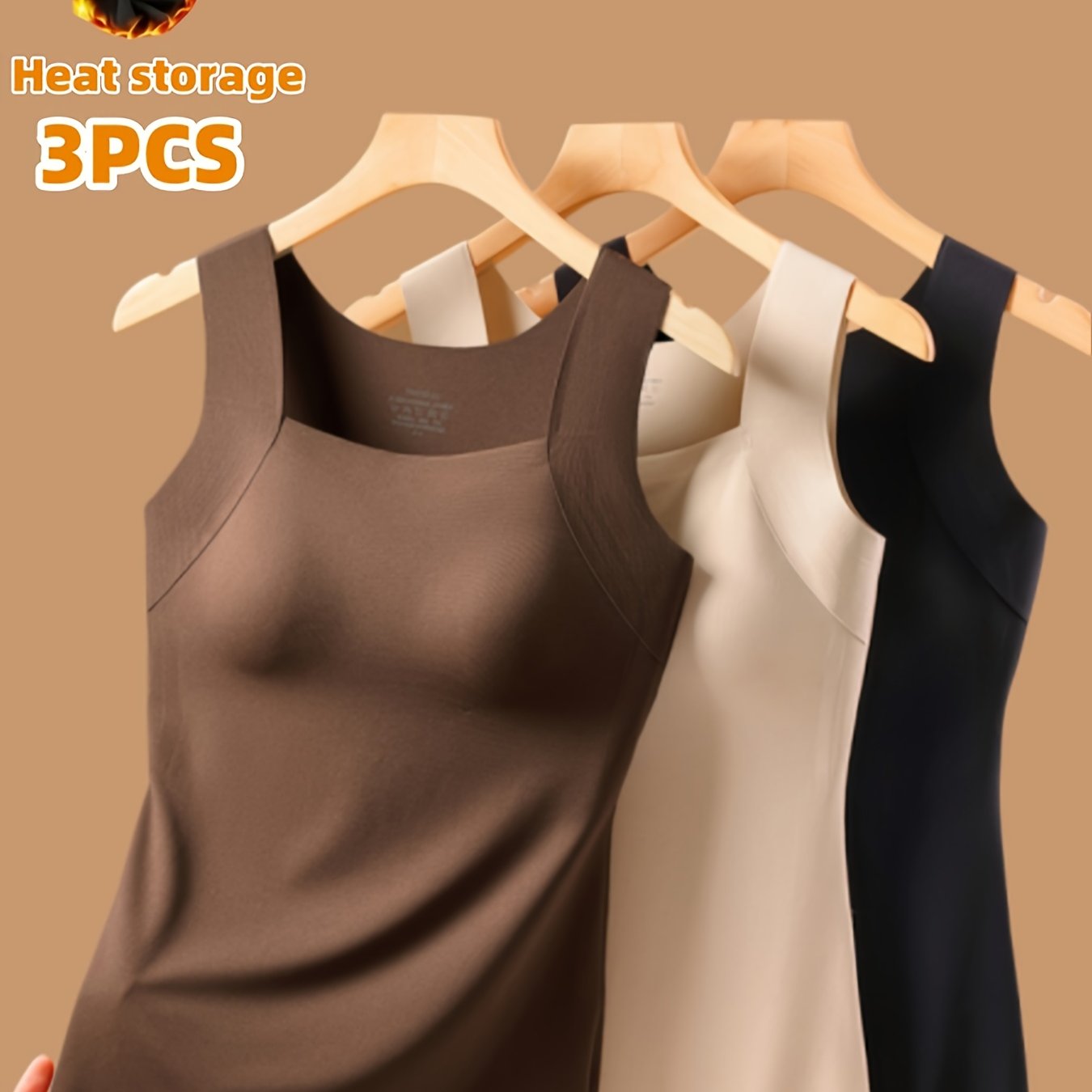Women's 3pcs Thermal Tank Top Set - No Underwear Needed, Sleeveless Shirt - Brown/Beige/Black - Elegant Everyday & Formal Layering - Medium Support - Autumn/Winter Clothing - Easy Hand Wash Care, Winter Wardrobe, Stylish Basi