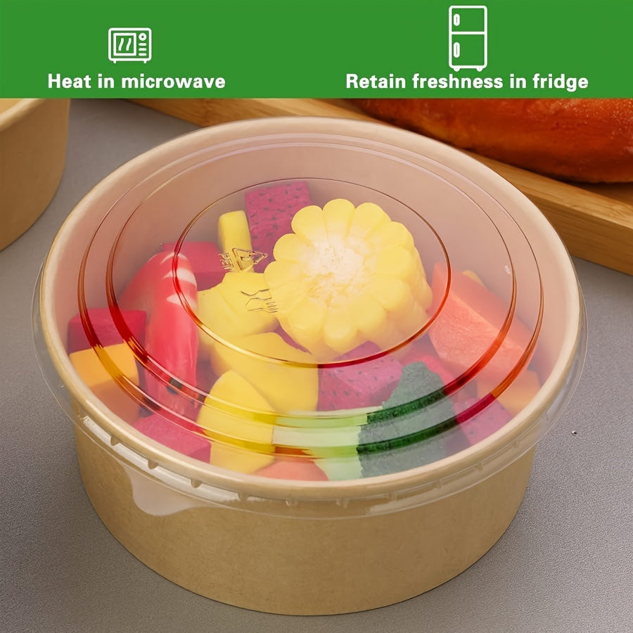 25oz 750ml Disposable Paper Bowl with Lid - Leak-Proof, Microwave Safe, Ideal for Hot/Cold Food, Soup, Salad - Perfect for Parties and Events, Safe Food Contact, Hot/Cold Food Container | Disposable Tableware | Leakproof Desi