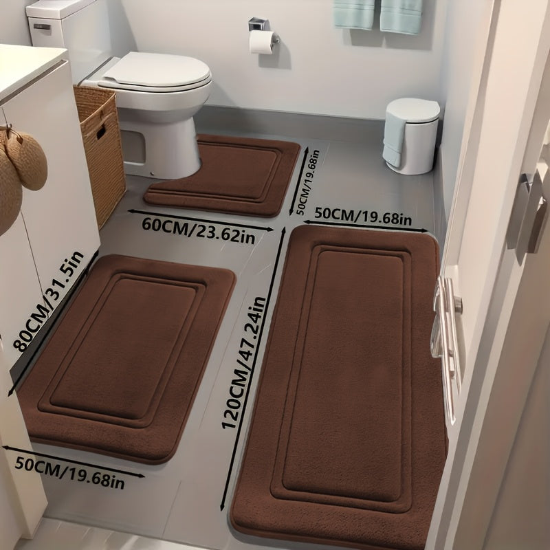 3pcs/Area Rugs 3pcs/Area Rugs 3pcs, Super Absorbent Bath Mat, Non-slip Bathroom Floor Mat, Super Soft and Comfortable High-end Bath Rug, Bathtub, Shower, Bathroom Accessories, Bathroom Decoration, Home Decoration Floor Ma