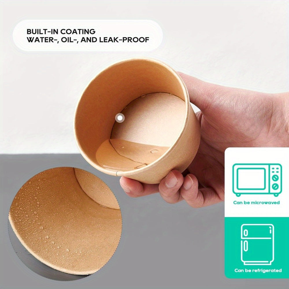 50-Pack 8oz Brown Kraft Paper Soup Containers with Lids - Disposable, Microwavable & Freezer Safe Food Cups for Soup, Ice Cream, and More - Perfect for Christmas, Thanksgiving, and Holiday Meals, Soup Bowls, Disposable Servin