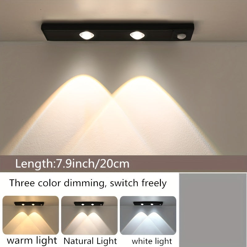 Modern LED Motion Sensor Strip Light, Wireless Rechargeable Magnetic Light Bar for Shoe Cabinets, Display Cases, Wardrobes, Smart Cabinets - Hill Effect, No Wiring Required, Easy Installation, USB-Powered, Plastic Material, M