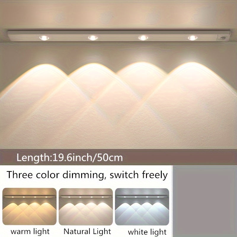 Modern LED Motion Sensor Strip Light, Wireless Rechargeable Magnetic Light Bar for Shoe Cabinets, Display Cases, Wardrobes, Smart Cabinets - Hill Effect, No Wiring Required, Easy Installation, USB-Powered, Plastic Material, M