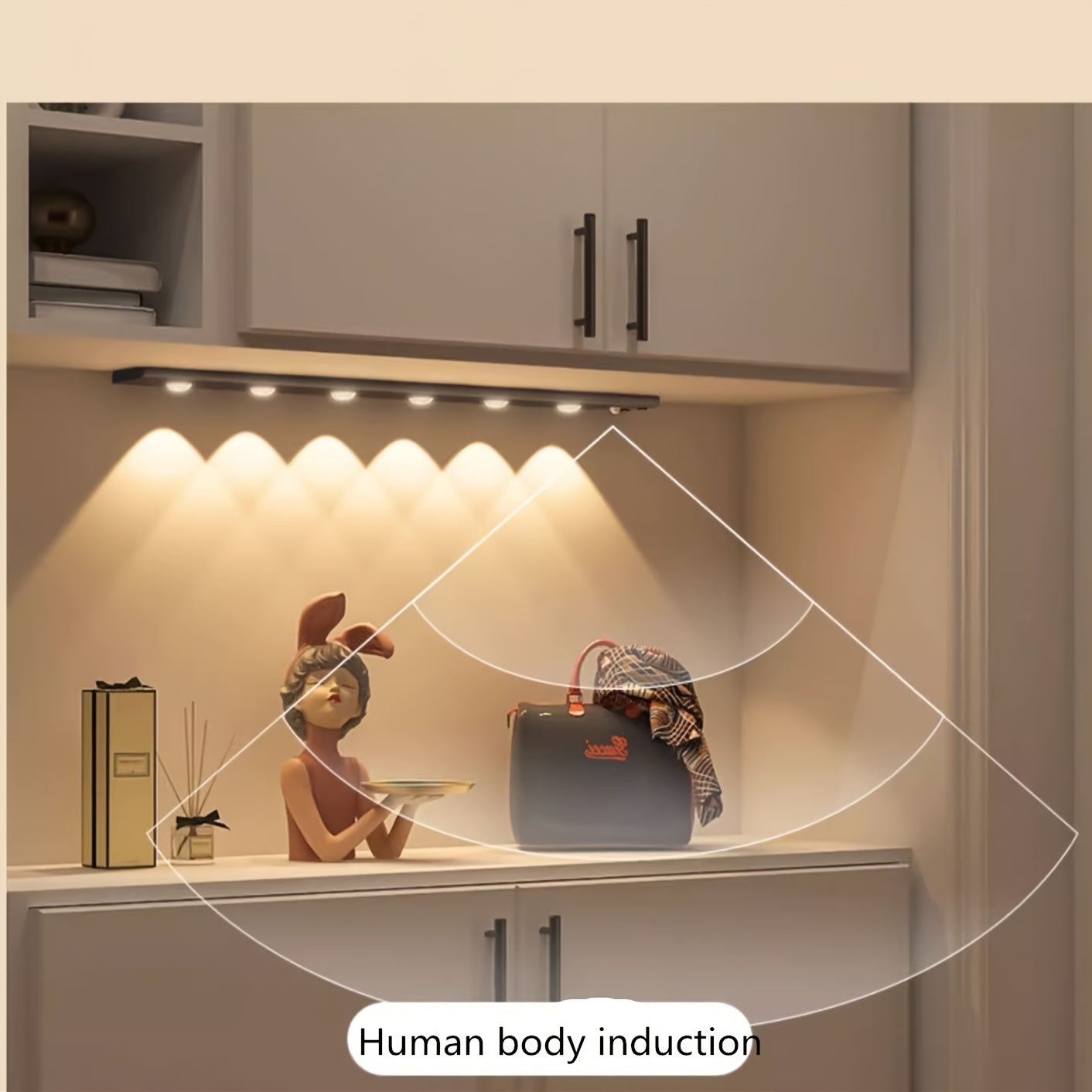 Modern LED Motion Sensor Strip Light, Wireless Rechargeable Magnetic Light Bar for Shoe Cabinets, Display Cases, Wardrobes, Smart Cabinets - Hill Effect, No Wiring Required, Easy Installation, USB-Powered, Plastic Material, M