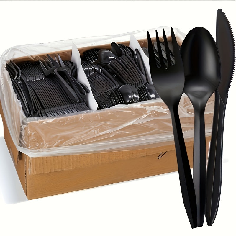 300 pieces, heavy duty disposable plastic cutlery includes 100 knives 100 forks 100 spoons, tableware for parties, picnics and camping