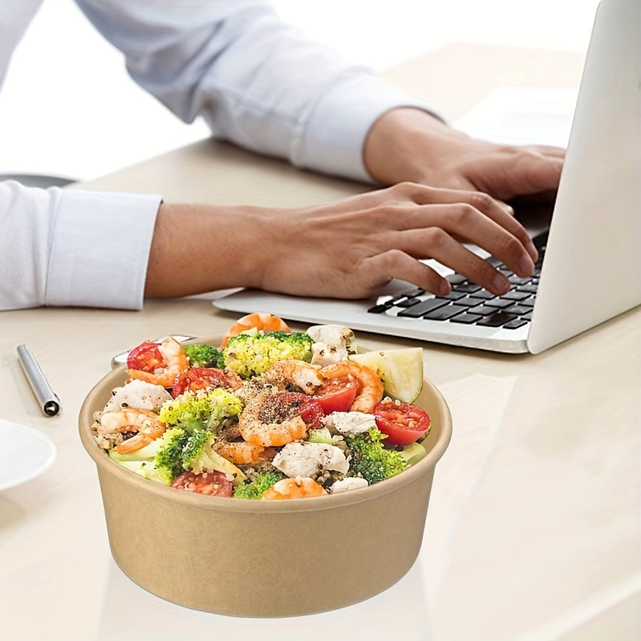 25oz 750ml Disposable Paper Bowl with Lid - Leak-Proof, Microwave Safe, Ideal for Hot/Cold Food, Soup, Salad - Perfect for Parties and Events, Safe Food Contact, Hot/Cold Food Container | Disposable Tableware | Leakproof Desi