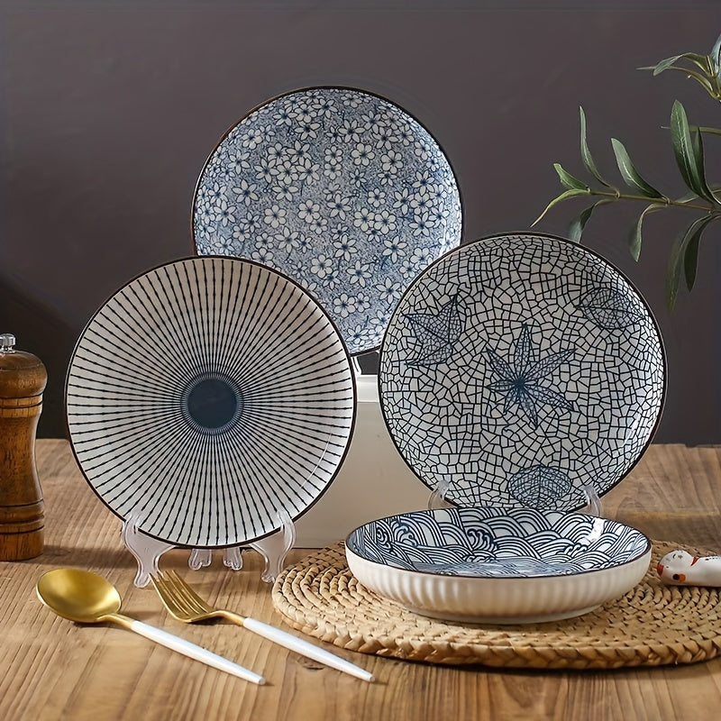 Ceramic Dinner Plates Set of 4 - Round Salad Dessert Plates, Holiday Theme, All-Season Versatility for Home, Dorm, Kitchen & Dining Room
