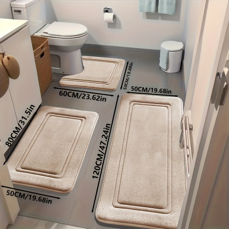 3pcs/Area Rugs 3pcs/Area Rugs 3pcs, Super Absorbent Bath Mat, Non-slip Bathroom Floor Mat, Super Soft and Comfortable High-end Bath Rug, Bathtub, Shower, Bathroom Accessories, Bathroom Decoration, Home Decoration Floor Ma
