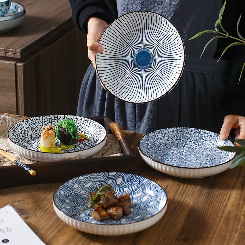 Ceramic Dinner Plates Set of 4 - Round Salad Dessert Plates, Holiday Theme, All-Season Versatility for Home, Dorm, Kitchen & Dining Room