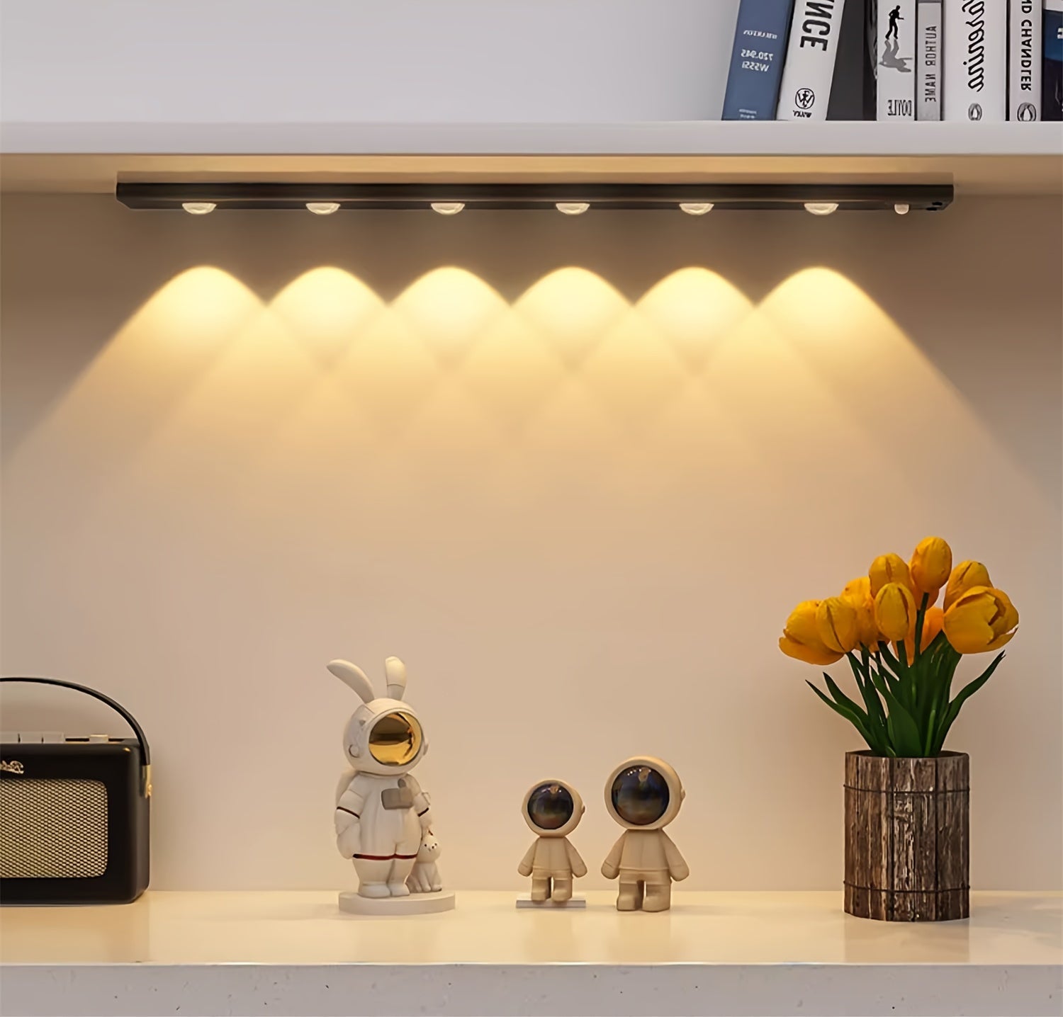 Modern LED Motion Sensor Strip Light, Wireless Rechargeable Magnetic Light Bar for Shoe Cabinets, Display Cases, Wardrobes, Smart Cabinets - Hill Effect, No Wiring Required, Easy Installation, USB-Powered, Plastic Material, M