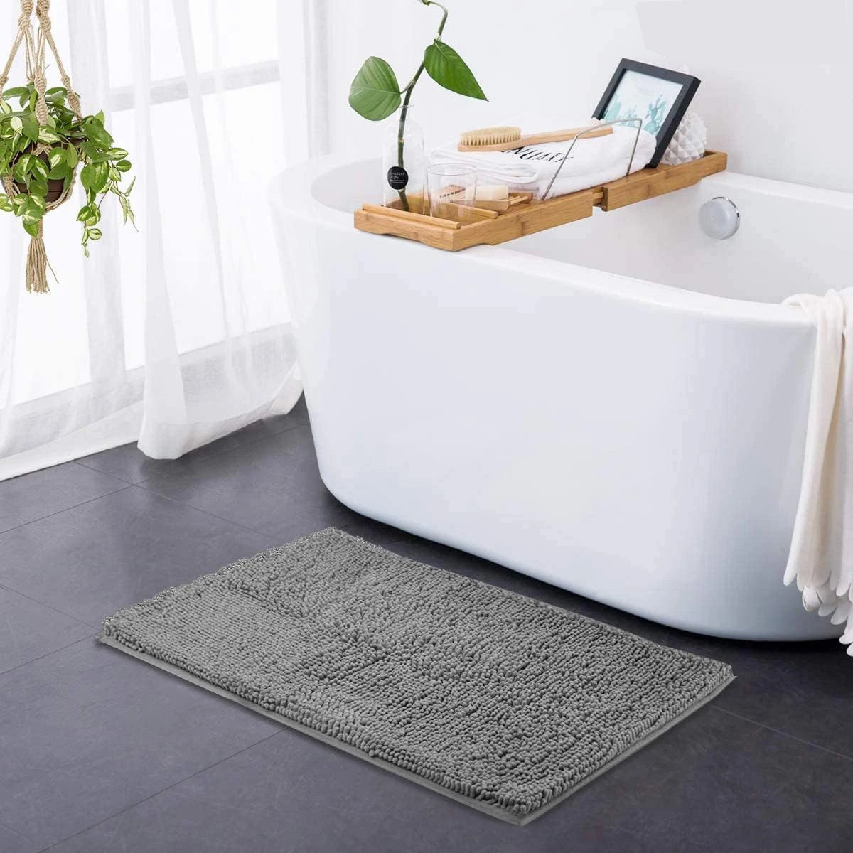 Chenille Absorbent Soft Plush Bath Mat Machine Washable Non slip Bathroom Carpet Suitable for Bathtubs and Showers
