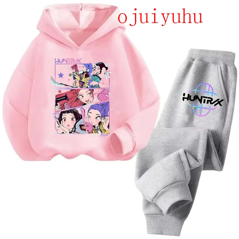 Unisex Sets Children Hoodies Kpop Demon Hunters Kawaii Pullover Sweatshirt Anime Trucksuit Cartoon Girls Boy Kids Clothes