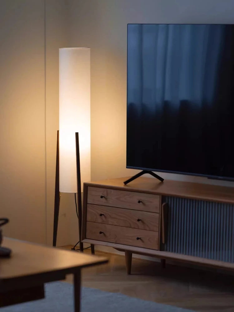 Retro Solid Wood Floor Lamp White Fabric Night Standing Light Home Decor Bedroom Bedside Living Dining Room Led Lighting Fixture