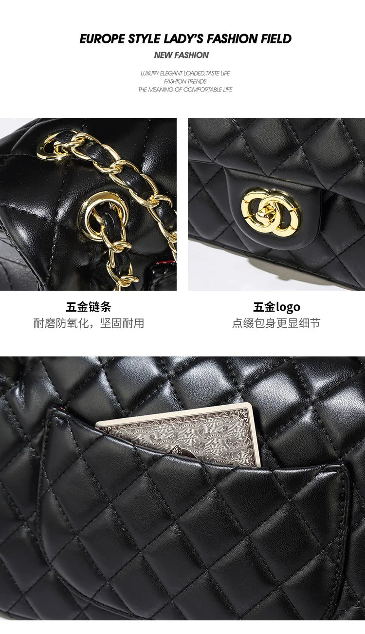 New Double Circle DIY Diamond Grid Chain Bag Fashionable Luxury Sheepskin Pattern Women's Single Shoulder Slant Cross Bag