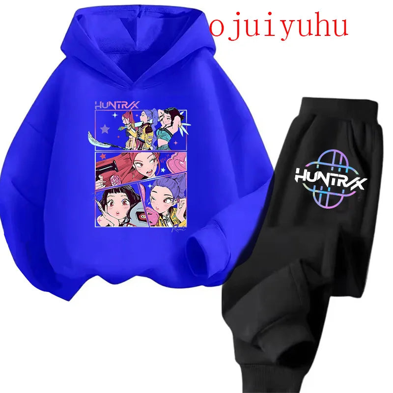 Unisex Sets Children Hoodies Kpop Demon Hunters Kawaii Pullover Sweatshirt Anime Trucksuit Cartoon Girls Boy Kids Clothes