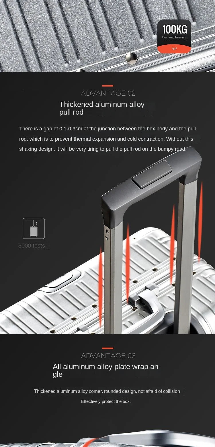 High Quality 100% Aluminum-magnesium alloy material 20/24/26/29 size travel Luggage Spinner brand Travel Suitcase