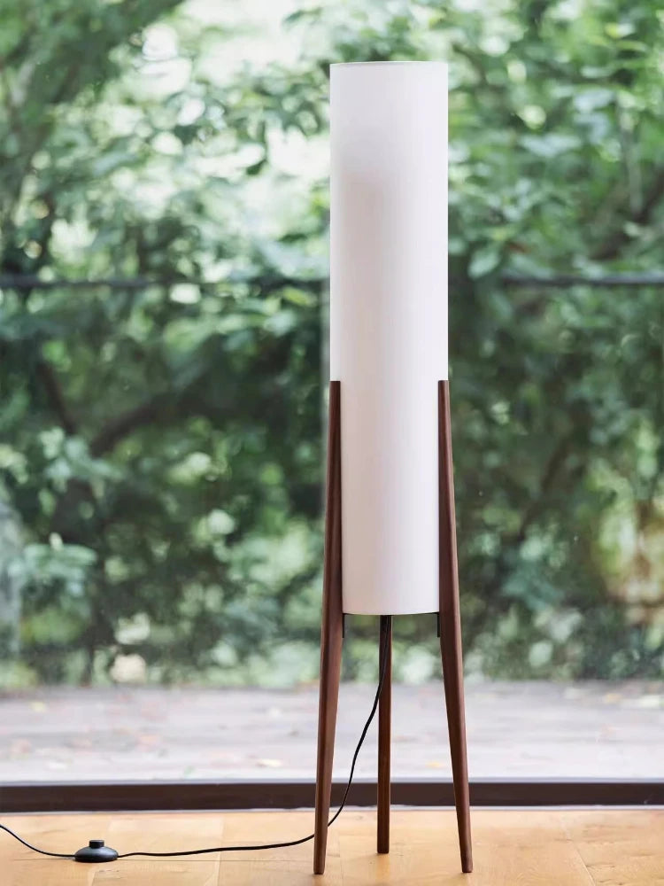 Retro Solid Wood Floor Lamp White Fabric Night Standing Light Home Decor Bedroom Bedside Living Dining Room Led Lighting Fixture