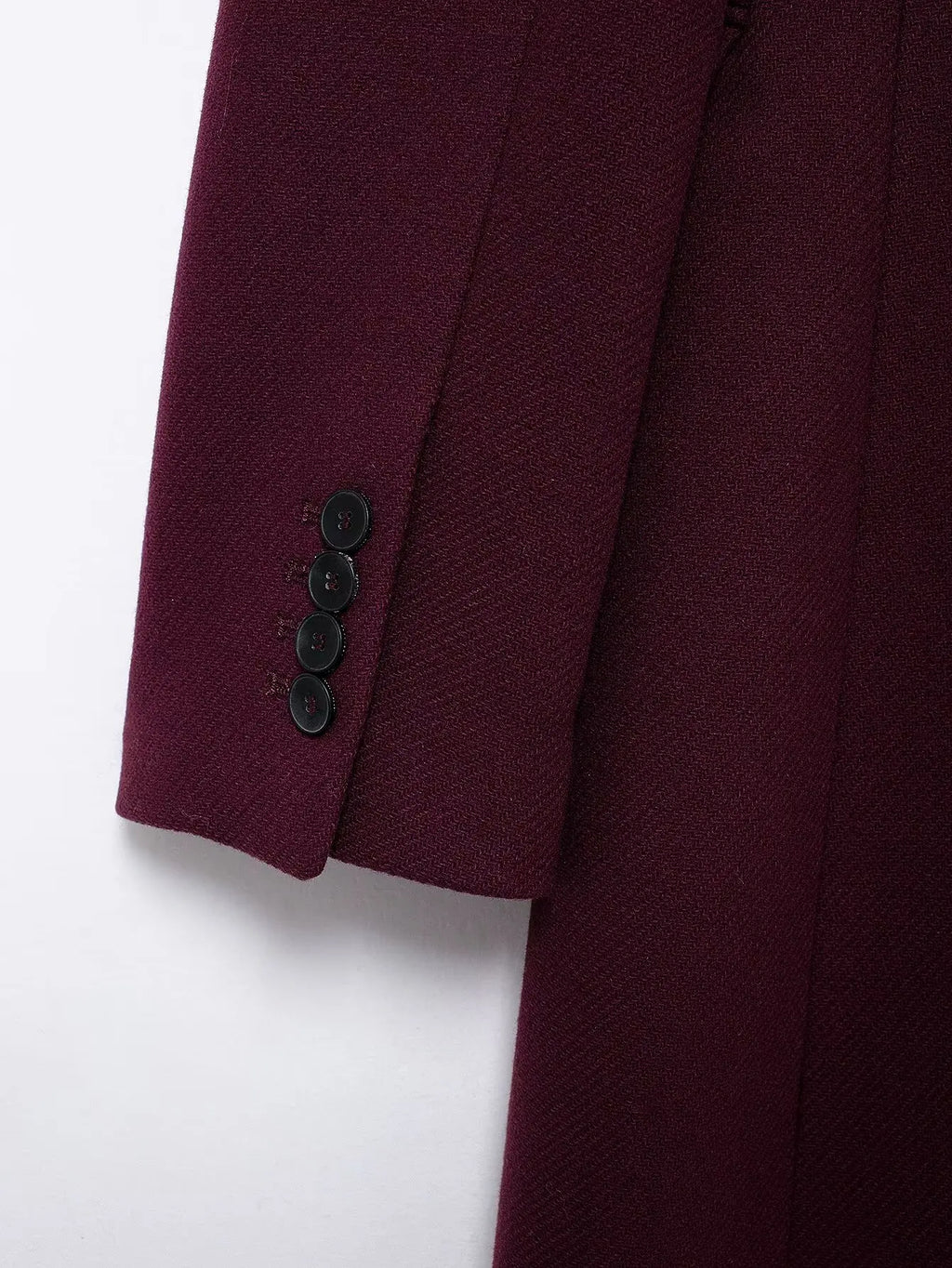 TRAFZA Women Fashion Burgundy Woolen Coat Double Breasted Long Sleeve Lapel Blends Jacket Autumn Winter High Street Outerwear