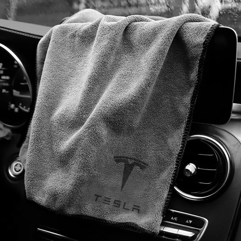 Car Logo Badge Microfiber Wash Towel Cotton Soft Cleaning Rag Drying Cloth For Tesla Model 3 Mode S X Model Y Emblem Accessories