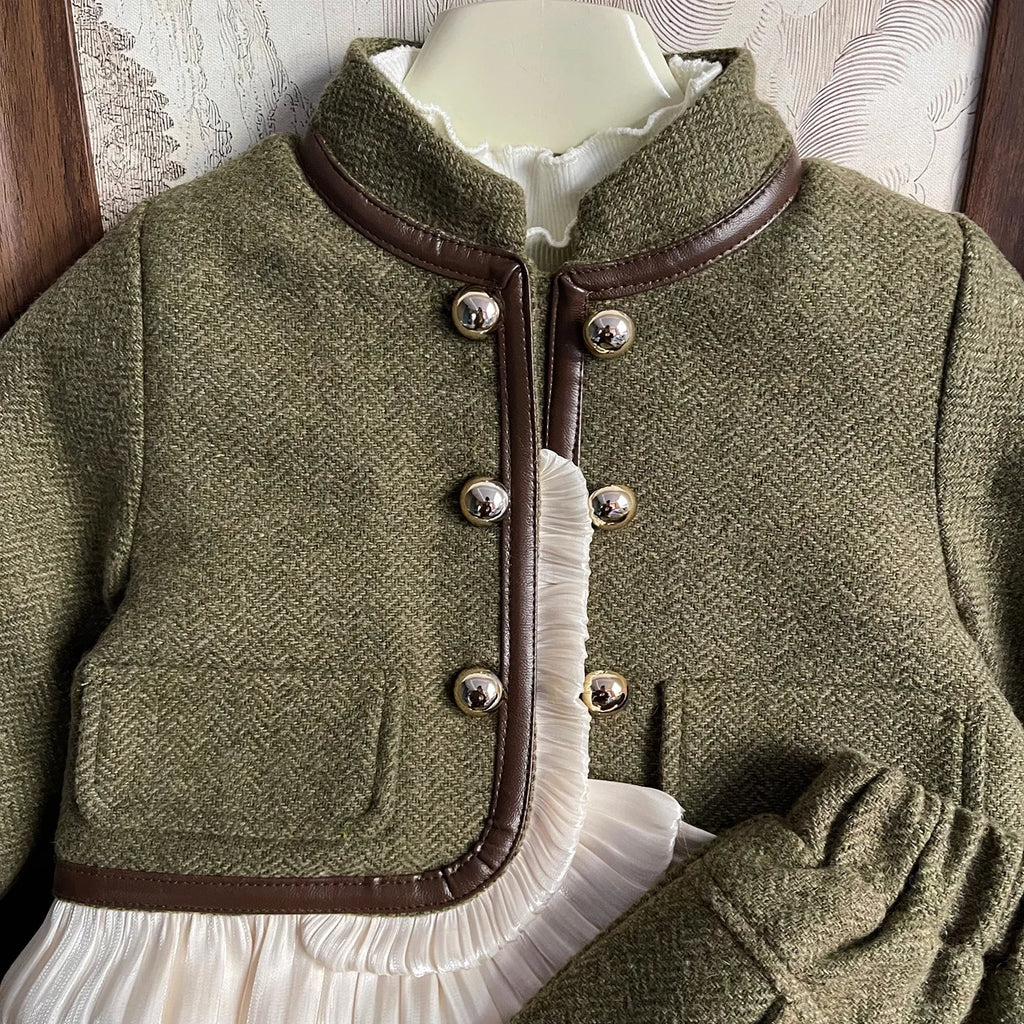 Girls Sets New Autumn and Winter Clothing Korean Children Temperament Top Coat Solid Color Skirt Two Piece Childrens Sets