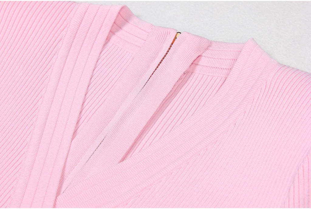 2025 Spring/Summer New Fashion Knitted Elastic Short Sleeve Solid Color Gold Button Slimming Style Commuter Women's Dress