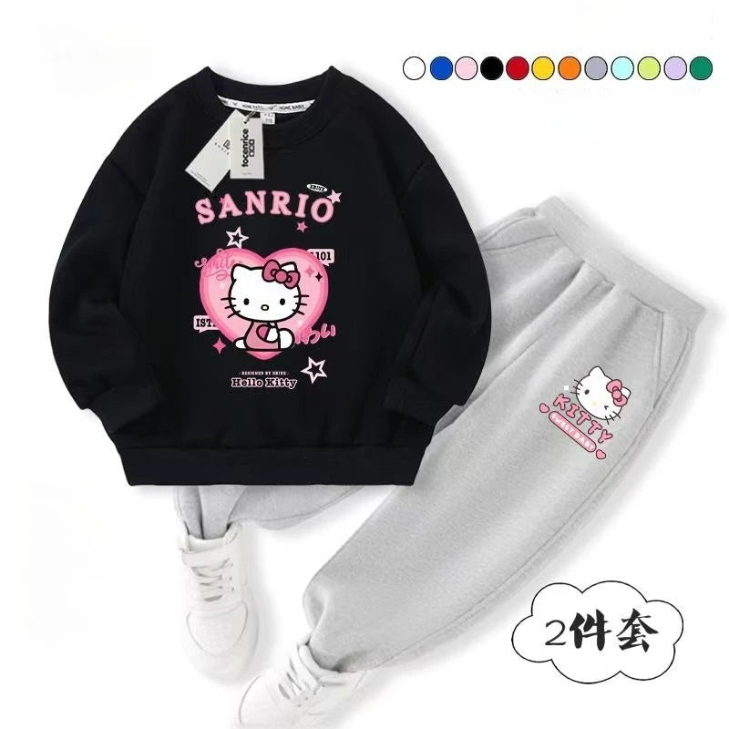 Baby Girl Clothes Set Autumn Kid Hello Kitty Printed Sweatshirts Pullover Top & Pants 2pcs Suit Children Boys Tracksuits Outfits