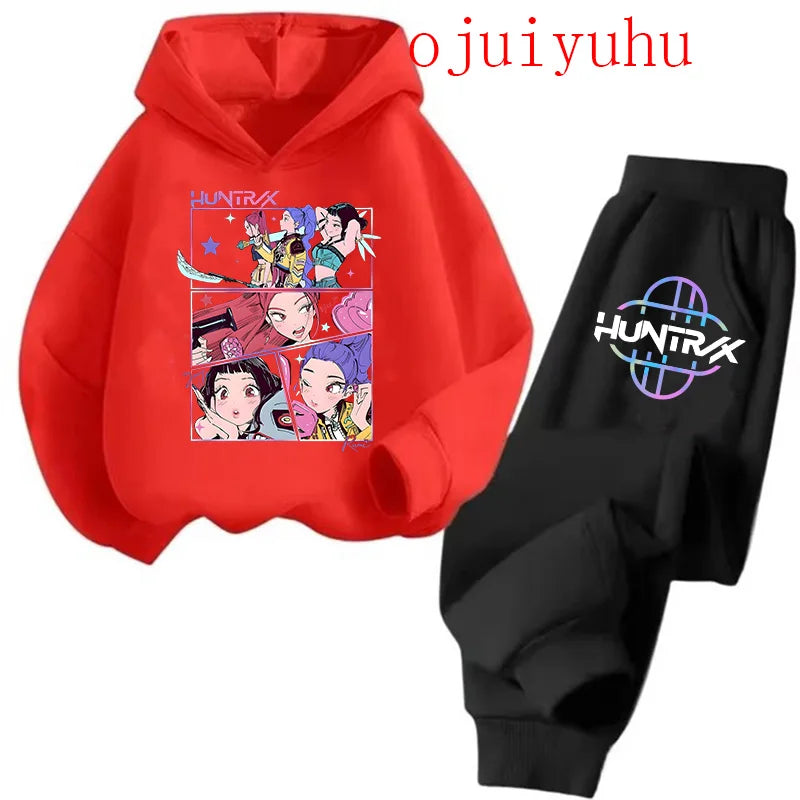 Unisex Sets Children Hoodies Kpop Demon Hunters Kawaii Pullover Sweatshirt Anime Trucksuit Cartoon Girls Boy Kids Clothes