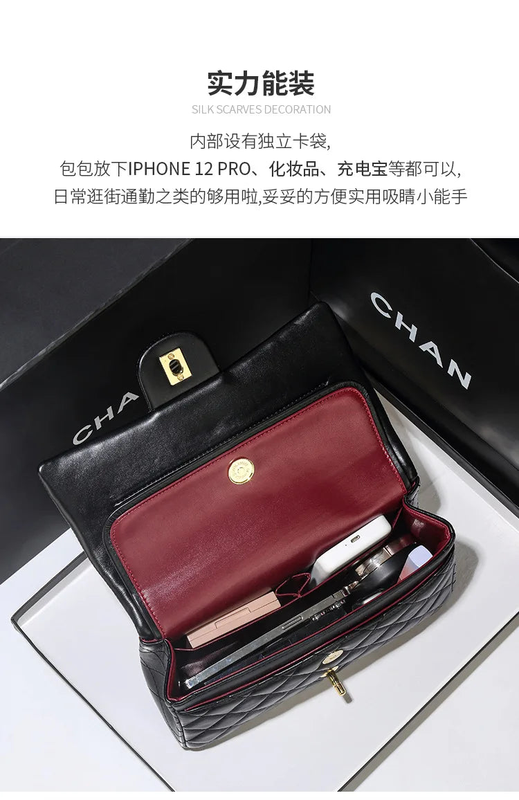 New Double Circle DIY Diamond Grid Chain Bag Fashionable Luxury Sheepskin Pattern Women's Single Shoulder Slant Cross Bag