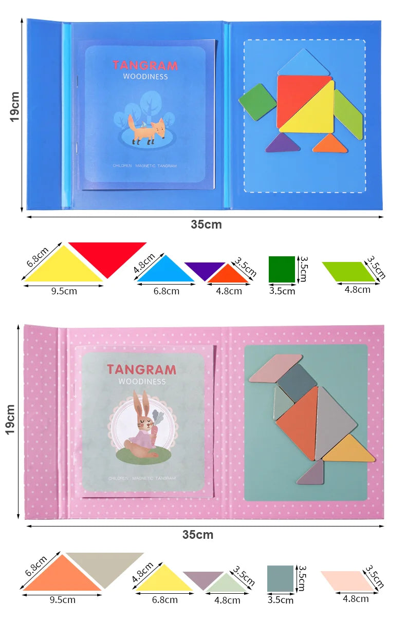 Wooden Jigsaw Magnetic Tangram Puzzle Book Educational Toys For Children Baby Kid Portable Montessori Learning Intelligence