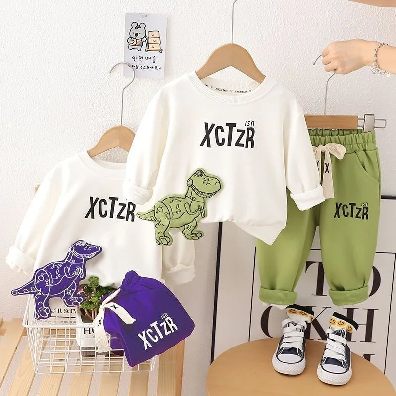 Fleece-Lined Sweatshirt Set Autumn Winter Wear Boy Children's Clothing Clothes Top Bottom Child Boys Outfit Kids Boy's Boy´s